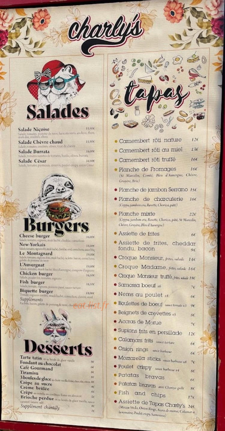 Charly's — carte page 1