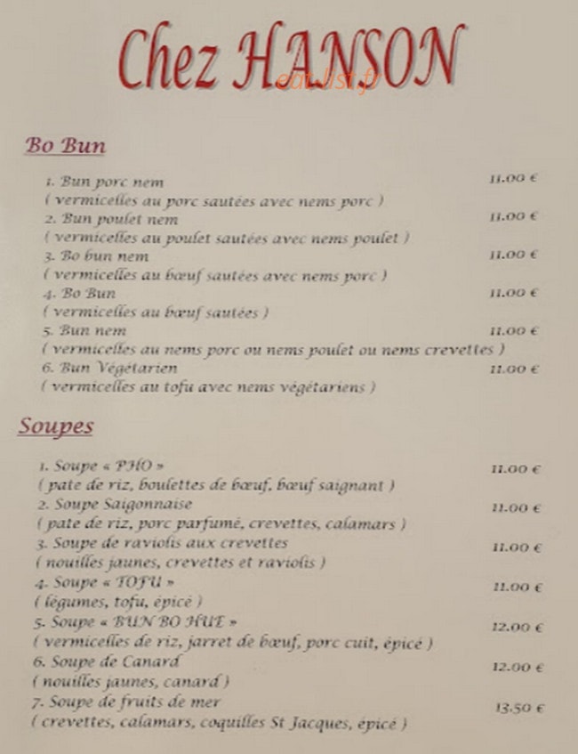 Chez Hanson — carte page 6