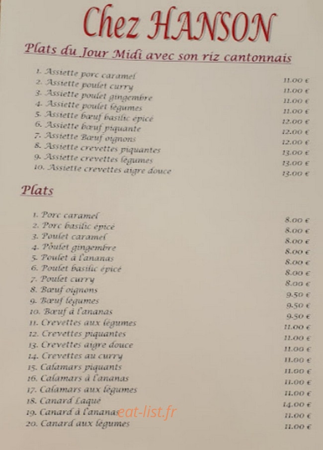 Chez Hanson — carte page 2