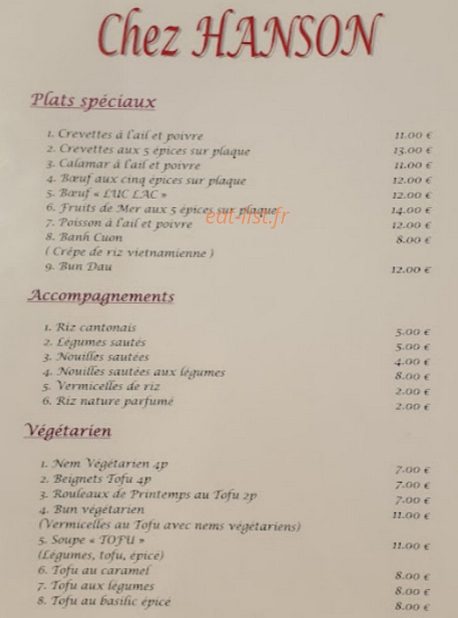 Chez Hanson — carte page 3