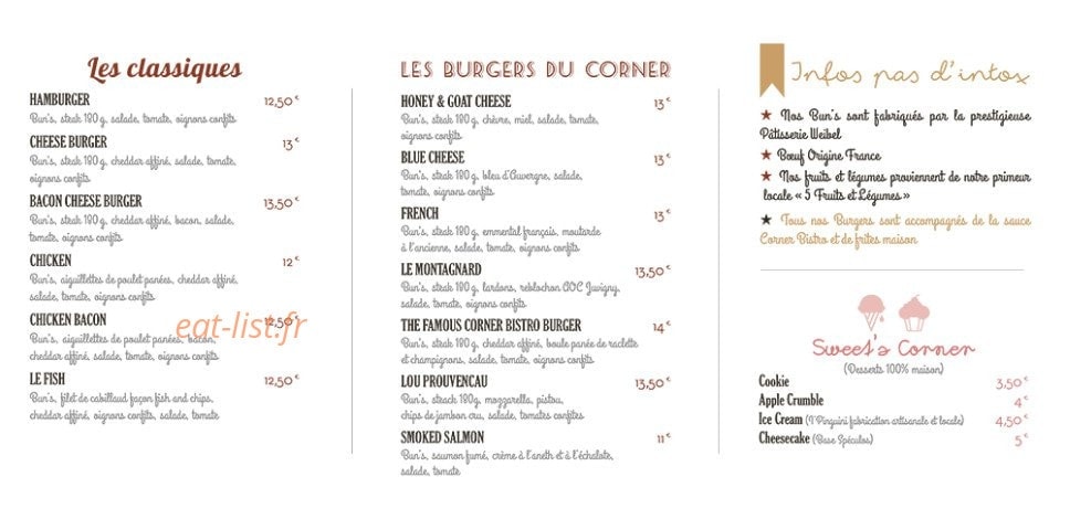 Corner bistro — carte page 1
