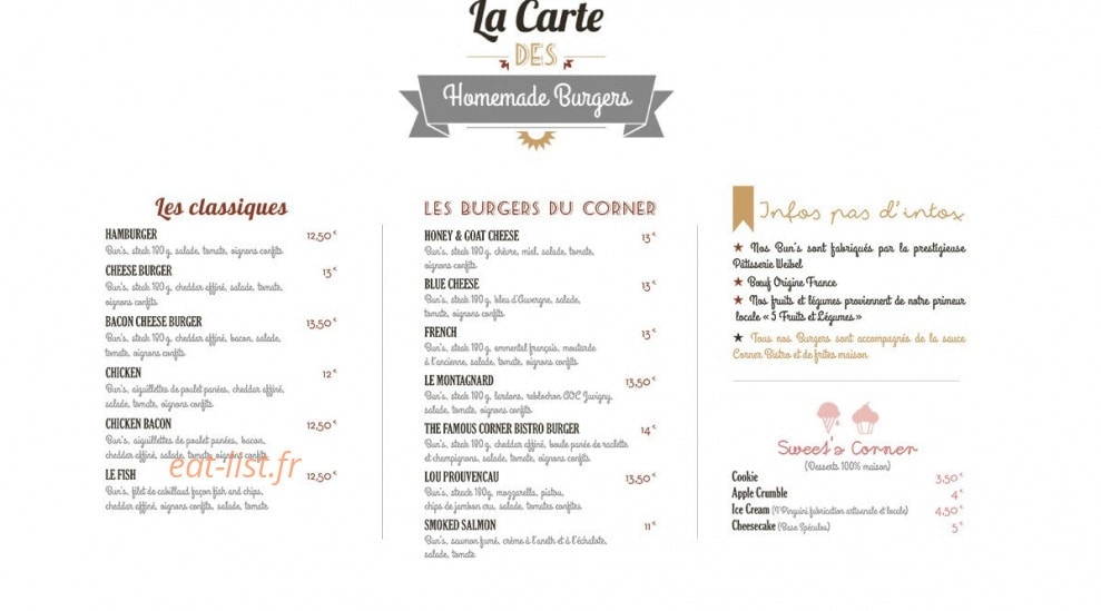 Corner Bistro — carte page 1