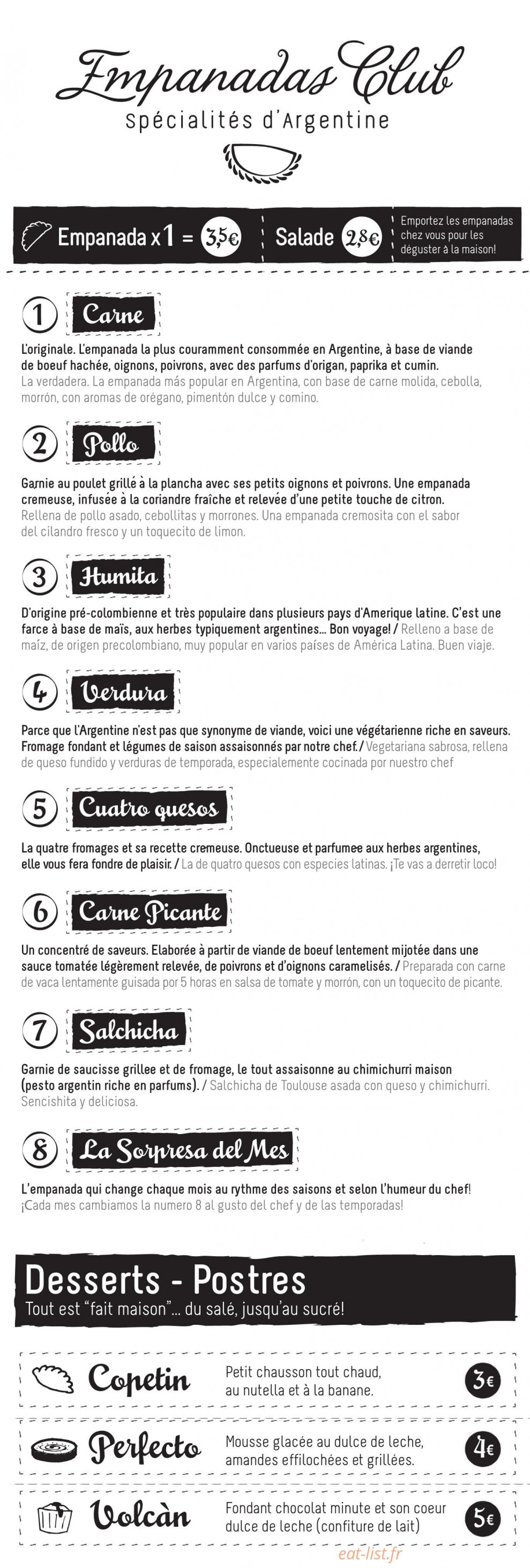 Empanadas club — carte page 1
