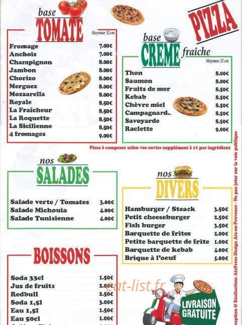 Europ Pizza — carte page 1