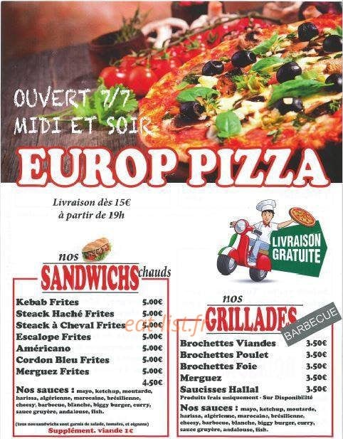 Europ Pizza — carte page 2