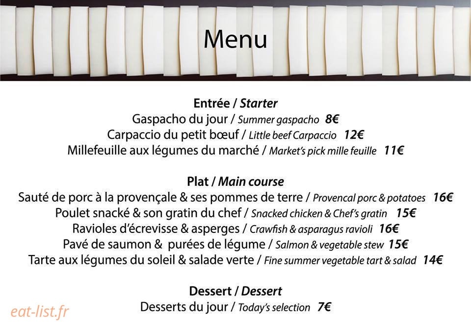 Gallifet Kitchen — carte page 1