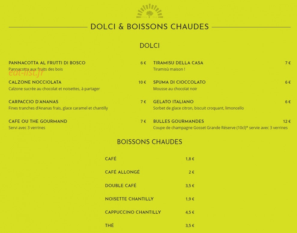 Carte et menu de Il Forno Da Vito à Aix-en-Provence — Les dolci, boissons chaudes, ...