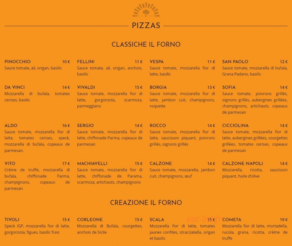 Carte et menu de Il Forno Da Vito à Aix-en-Provence — Les pizzas