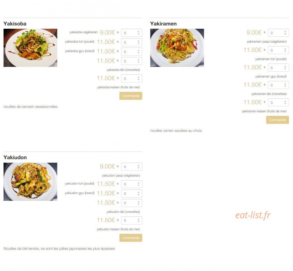 Carte et menu de Kyoto le petit japon à Aix-en-Provence — Nouilles sautées