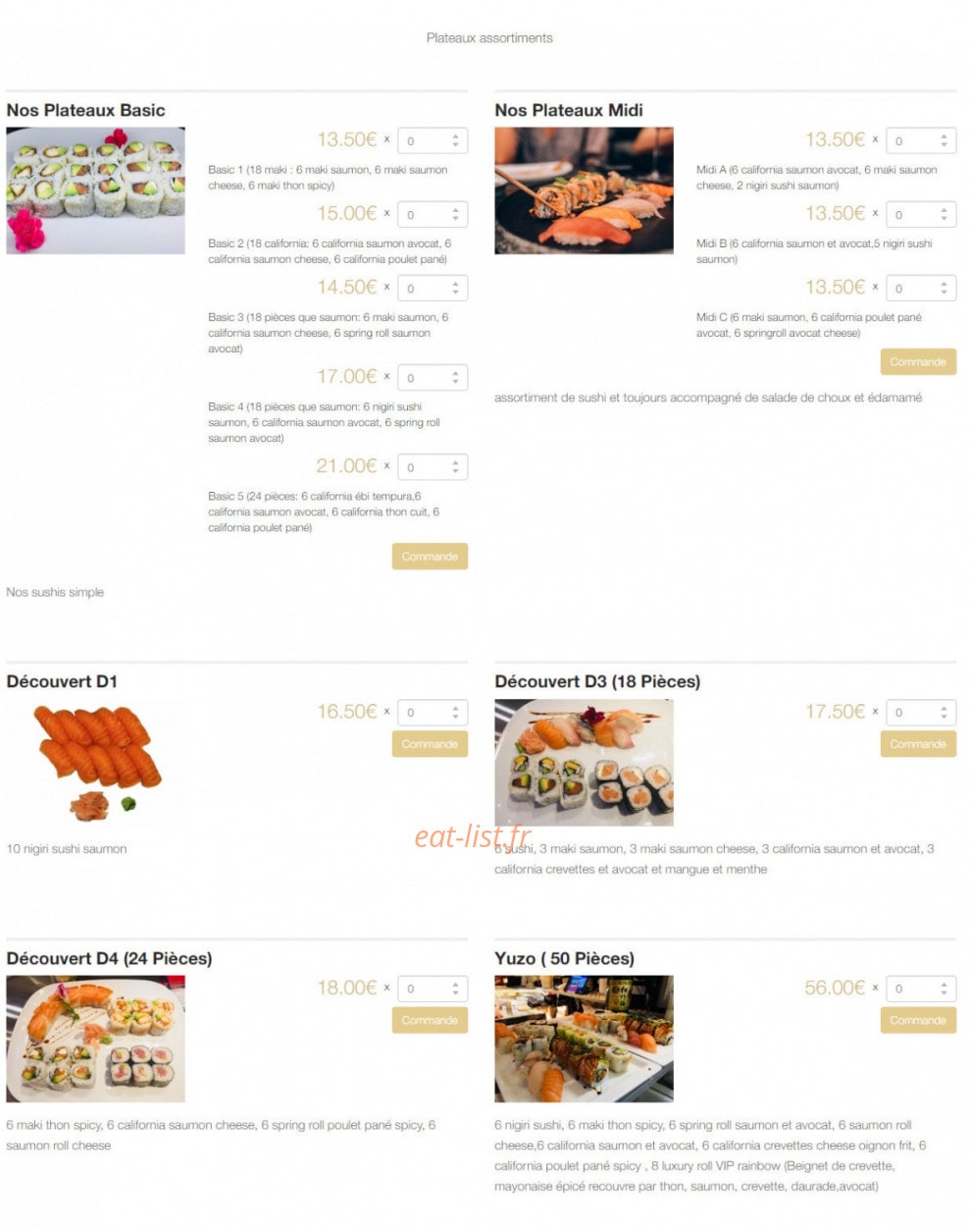 Carte et menu de Kyoto le petit japon à Aix-en-Provence — Les plateaux