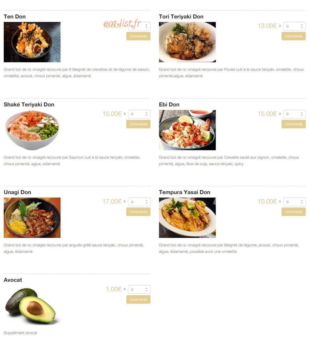 Carte et menu de Kyoto le petit japon à Aix-en-Provence — Donburi et poké bowl suite