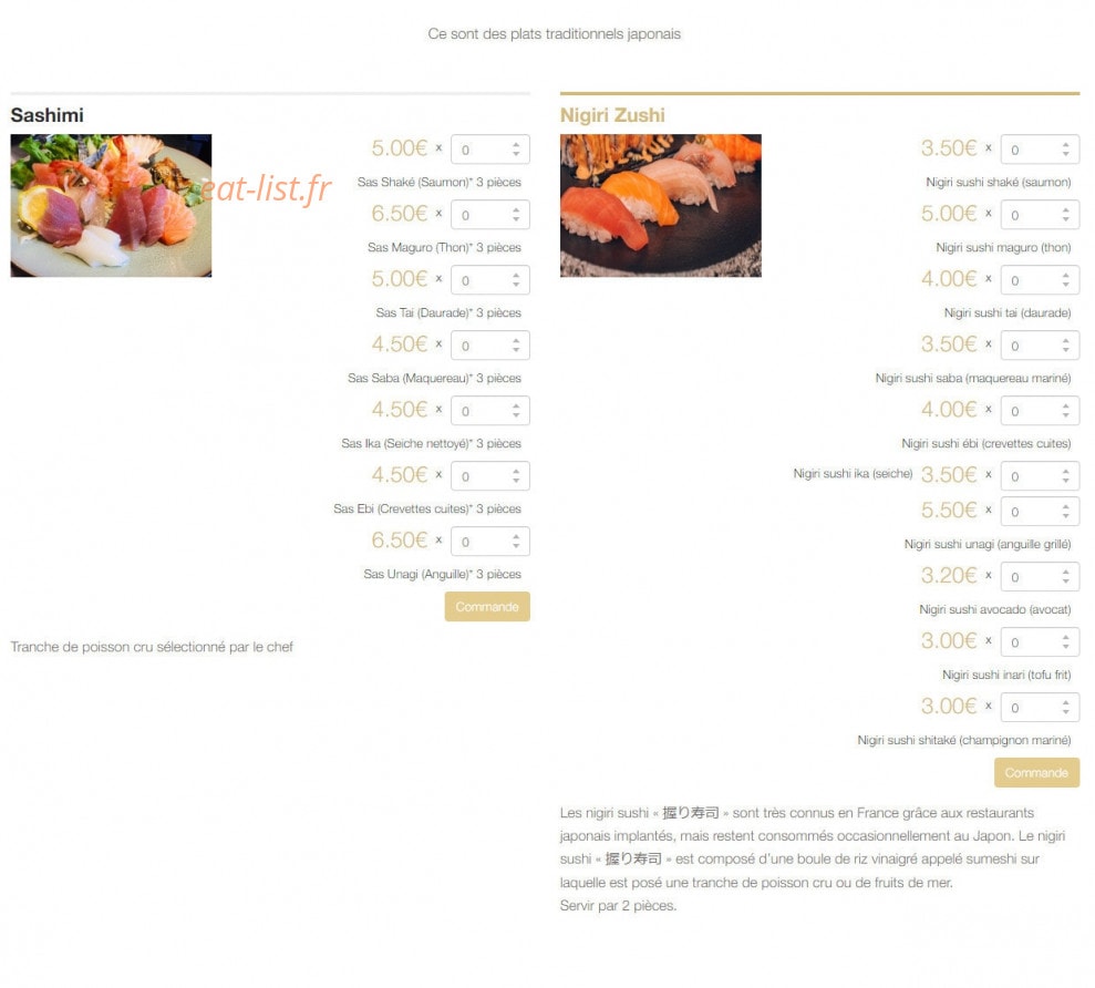 Carte et menu de Kyoto le petit japon à Aix-en-Provence — Sushi et sashimi