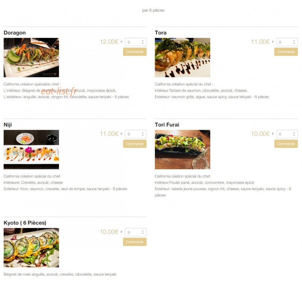 Carte et menu de Kyoto le petit japon à Aix-en-Provence — Luxury roll