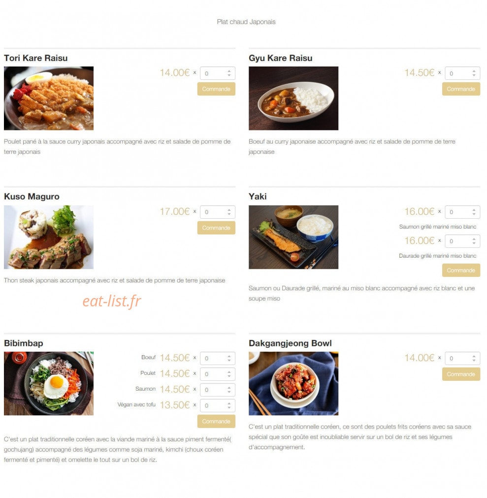 Carte et menu de Kyoto le petit japon à Aix-en-Provence — Les plats chauds