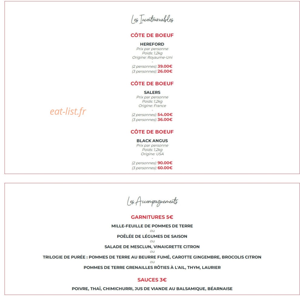 Carte et menu de La Flamme d’Aix à Aix-en-Provence — Les incontournables et accompagnements