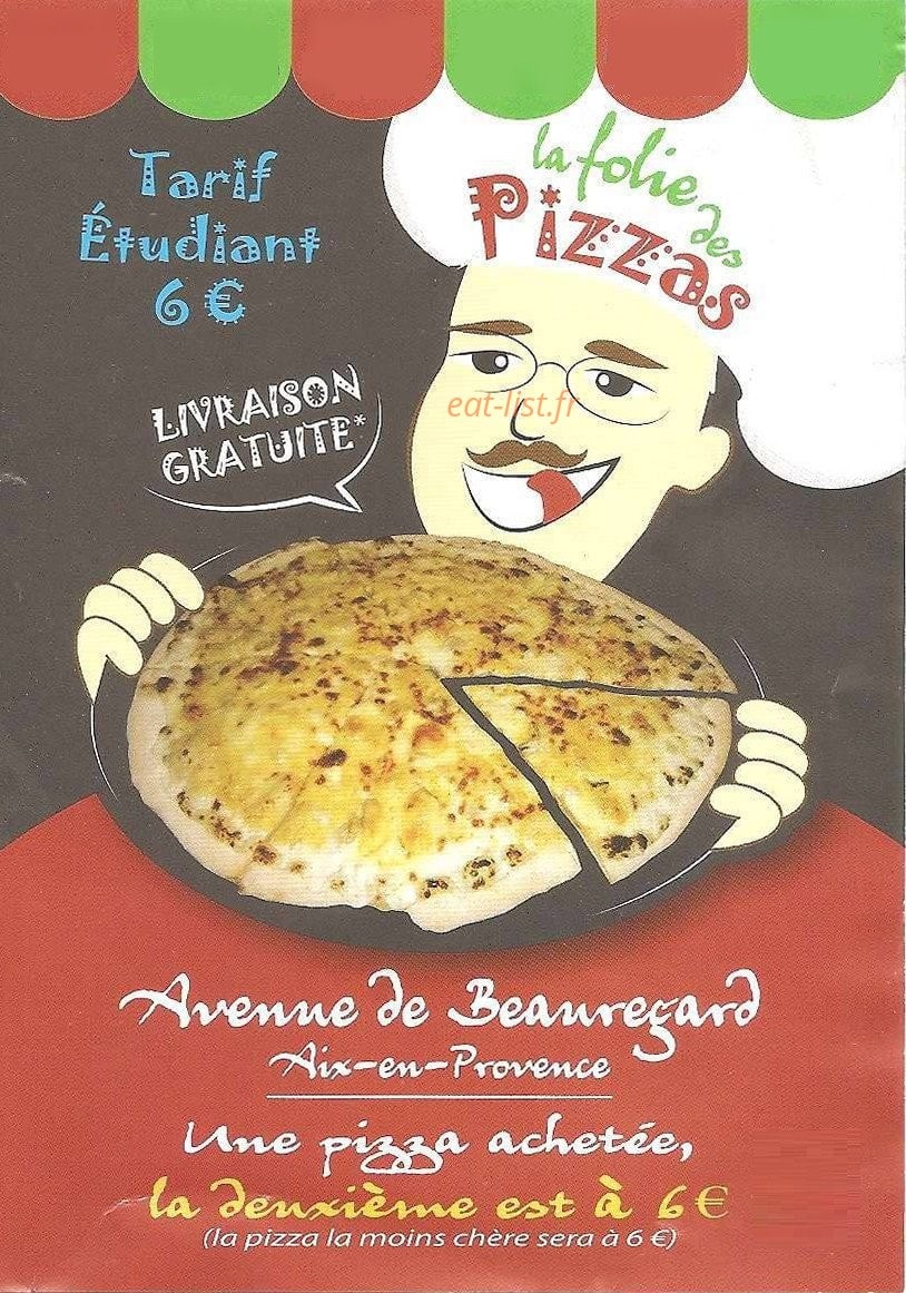 La Folie des Pizzas — carte page 1