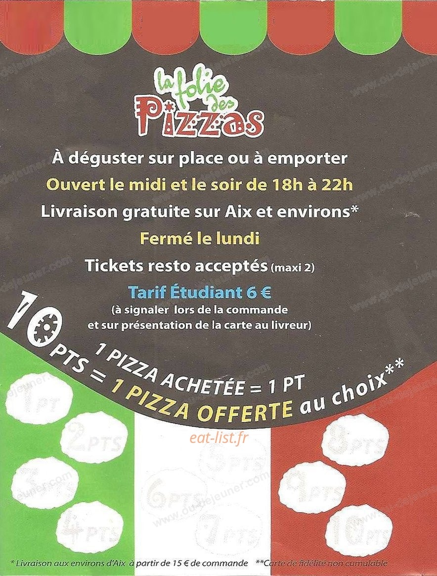 La Folie des Pizzas — carte page 4