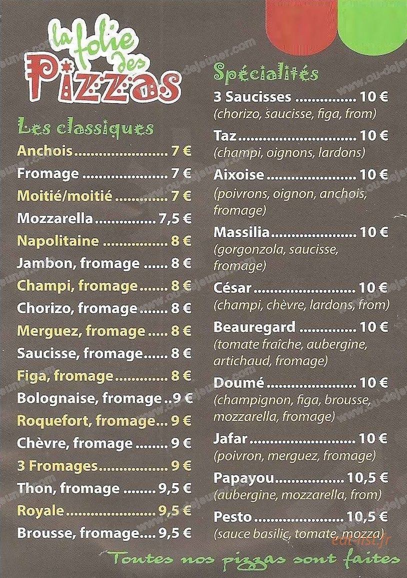 La Folie des Pizzas — carte page 2