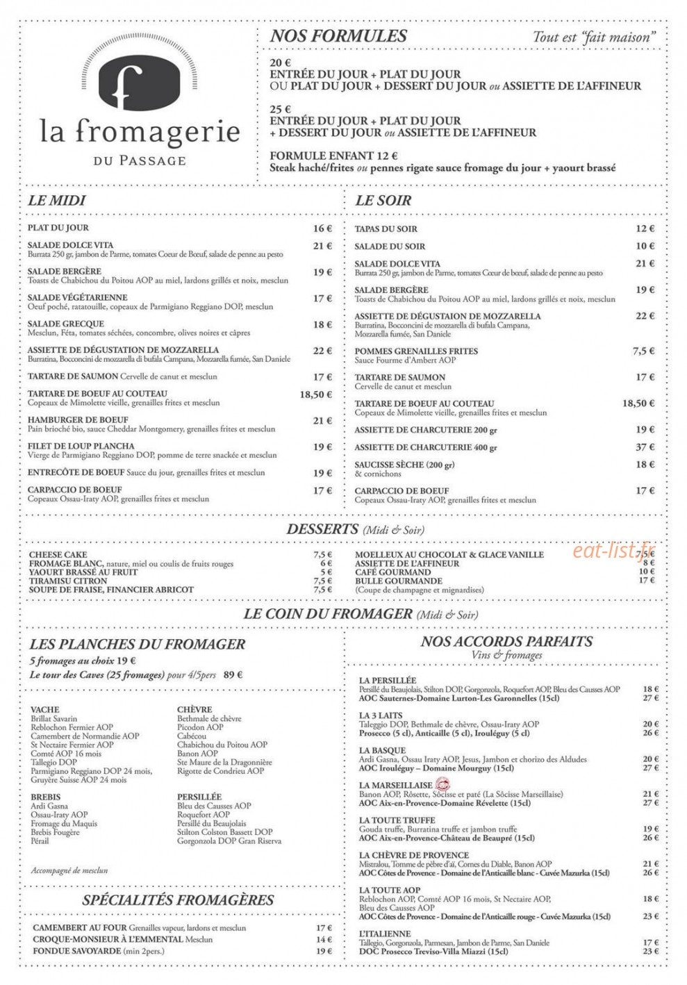 La fromagerie du passage — carte page 1