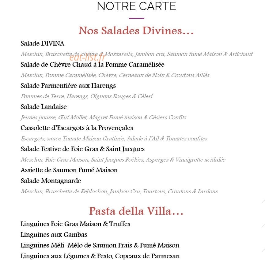 La Villa Divina — carte page 1