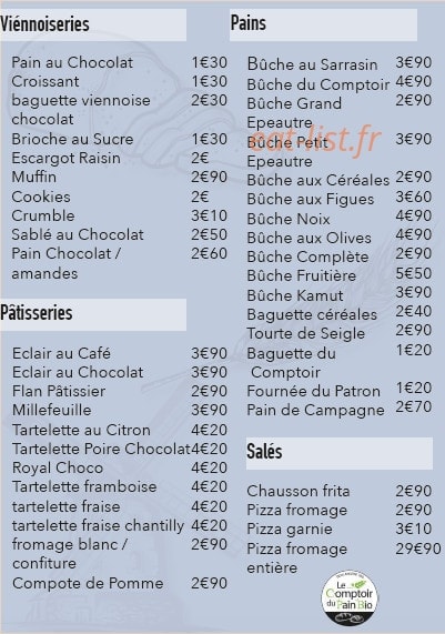 Le Comptoir du Pain Bio — carte page 1