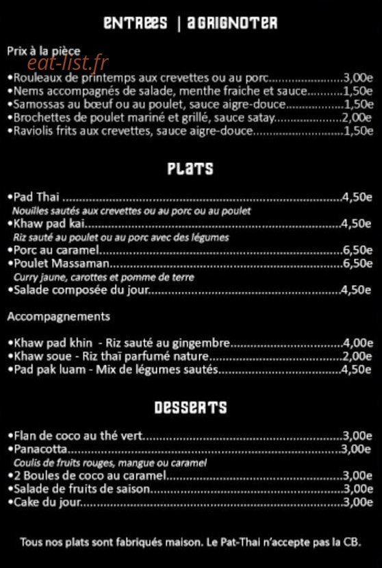 Le pât-thaï — carte page 1