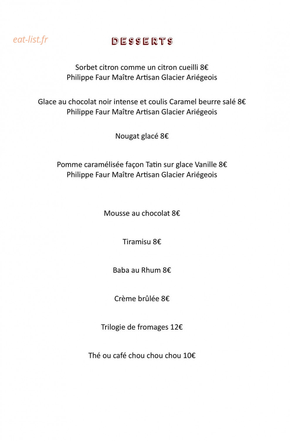 Le Petit Bistrot — carte page 5