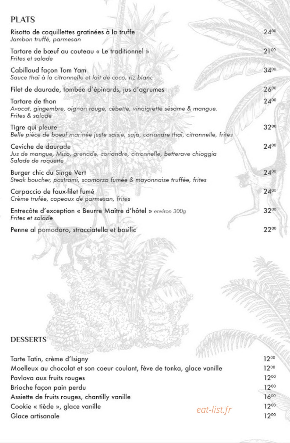 Le Singe Vert — carte page 2