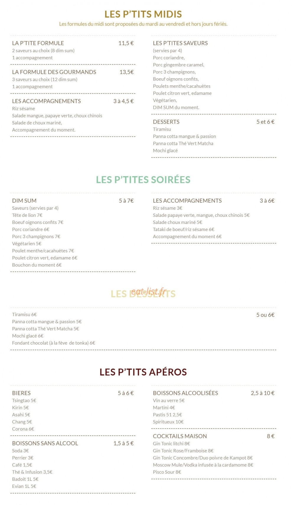 Les P'tites Bouchées — carte page 1