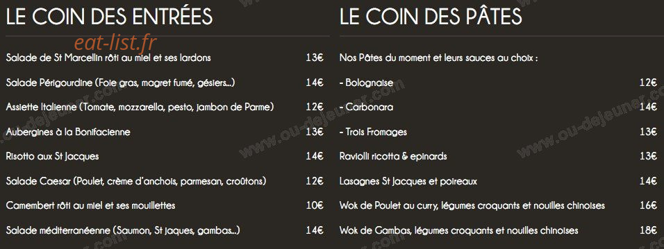 Carte et menu de Les Terrasses du Country Club à Aix-en-Provence — Les entrées et pâtes