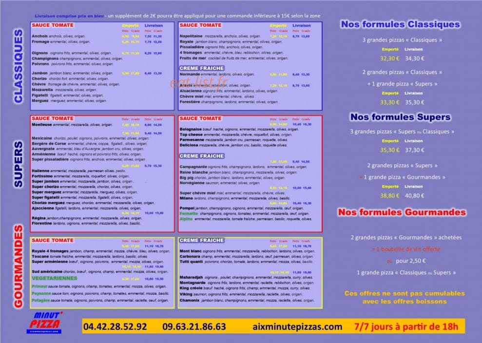 Minut' Pizza — carte page 1