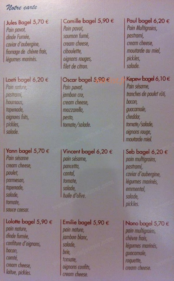 O'bagel — carte page 1