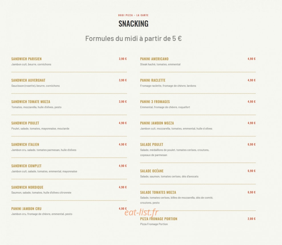 Oggi Pizza — carte page 2