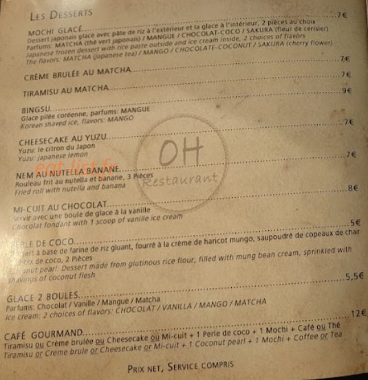 Oh Restaurant — carte page 6