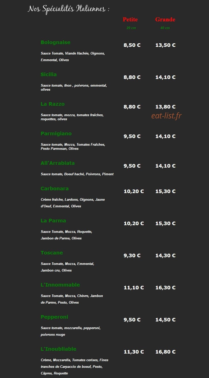 Parma pizza — carte page 2