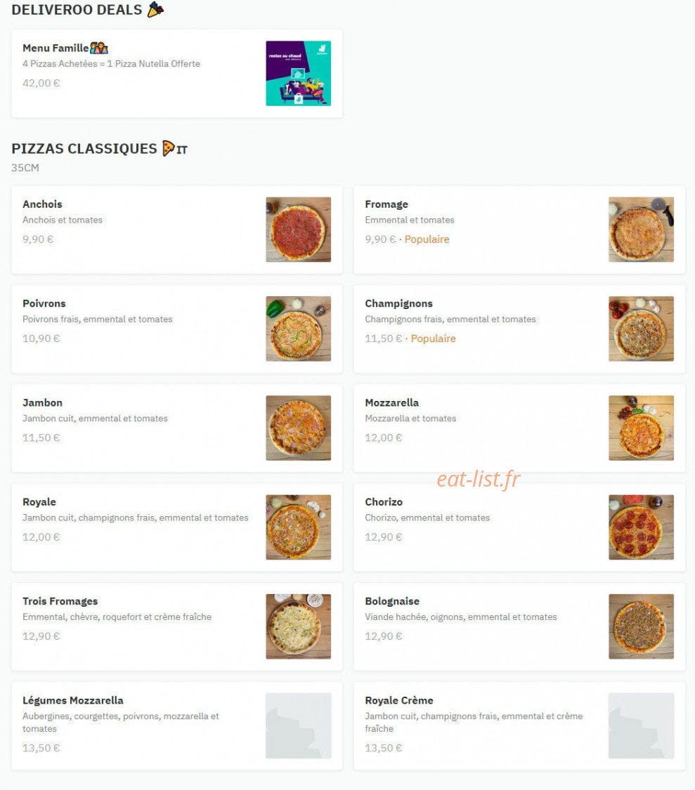 Pizza Capri Rotonde — carte page 1