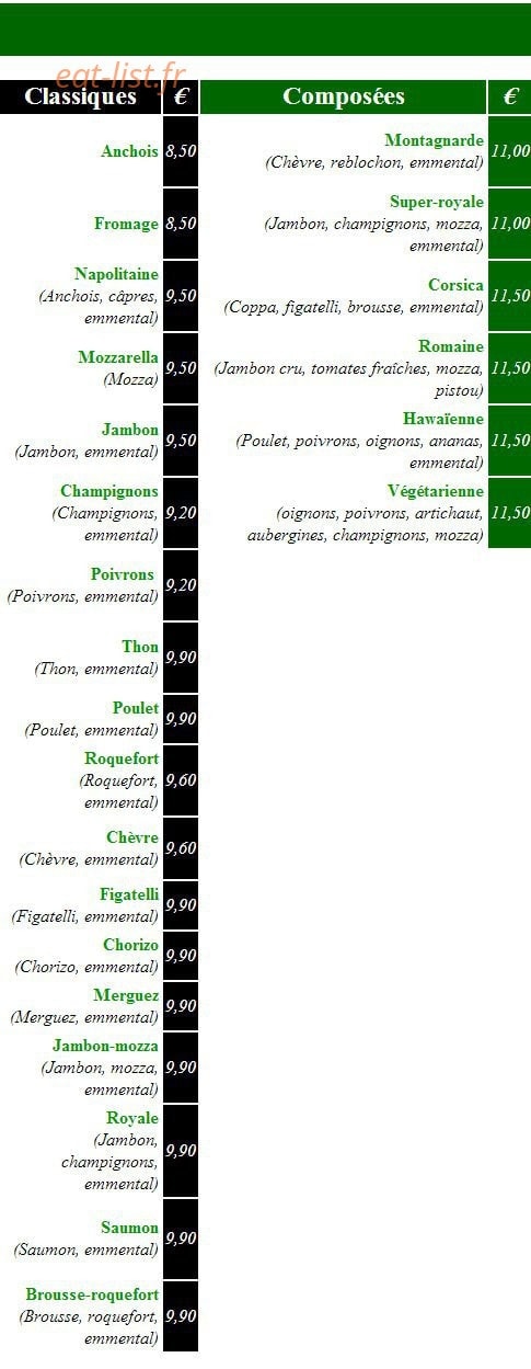 Pizza Express — carte page 1