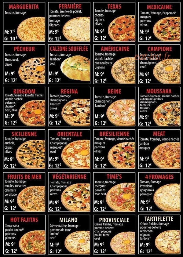time out pizza menu