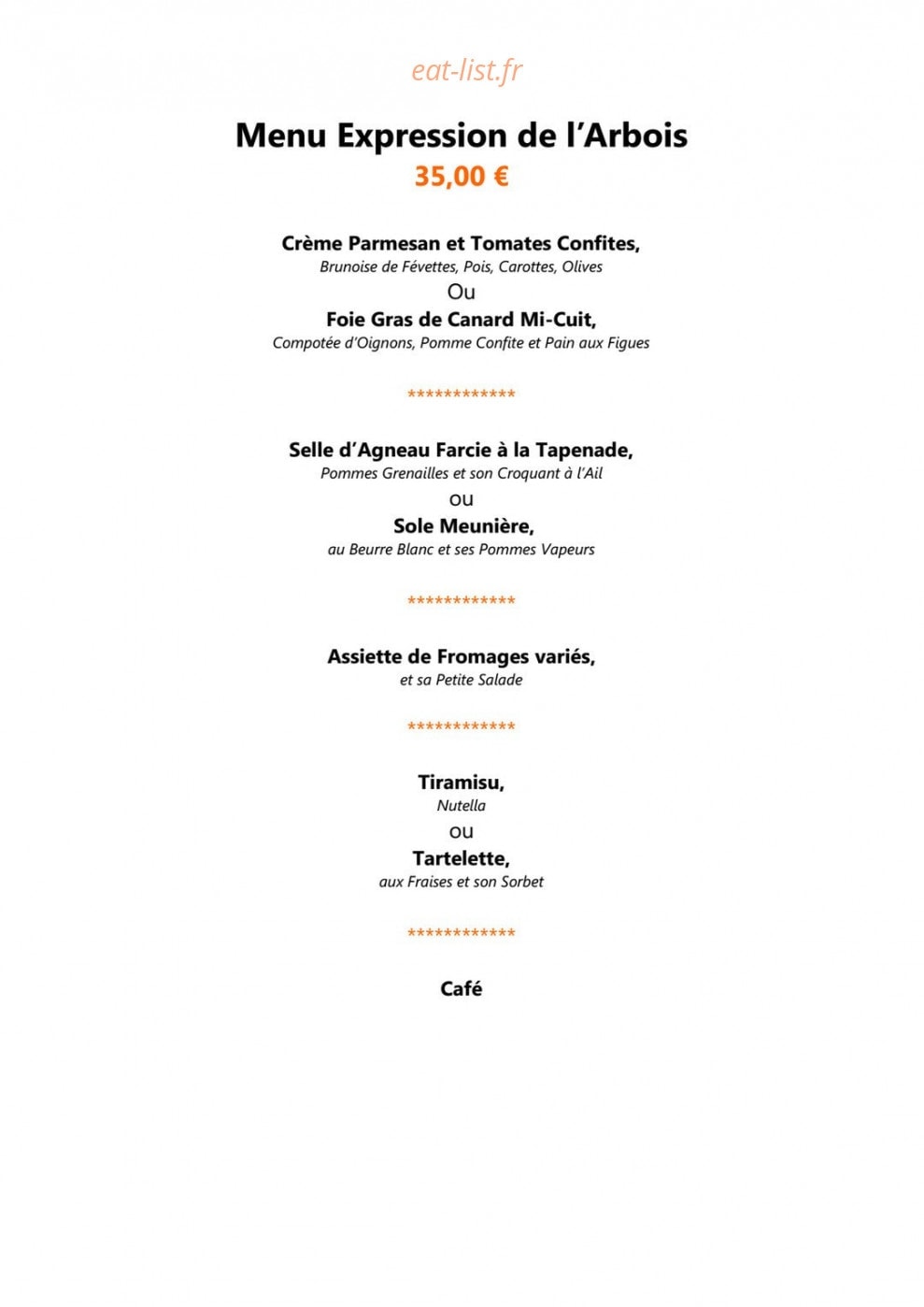 Restaurant de l’Arbois — carte page 4