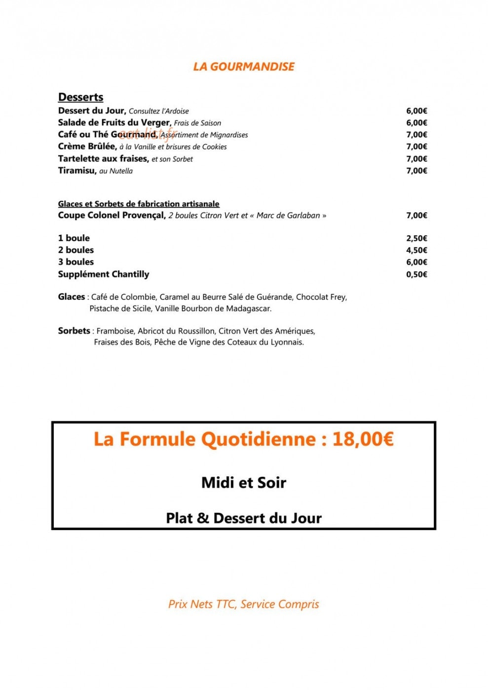 Restaurant de l’Arbois — carte page 2
