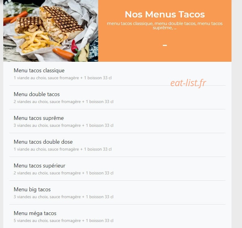 Tacos Burger — carte page 1