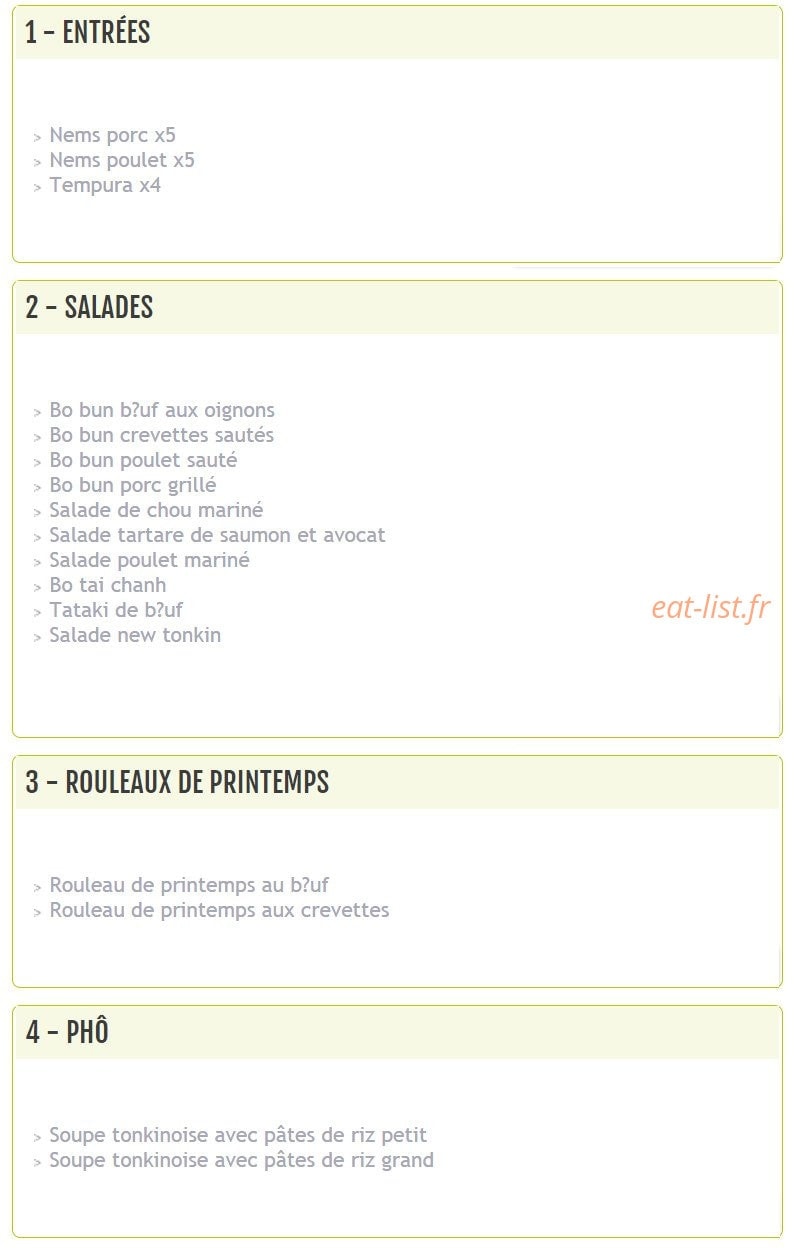 Tonkin food — carte page 1