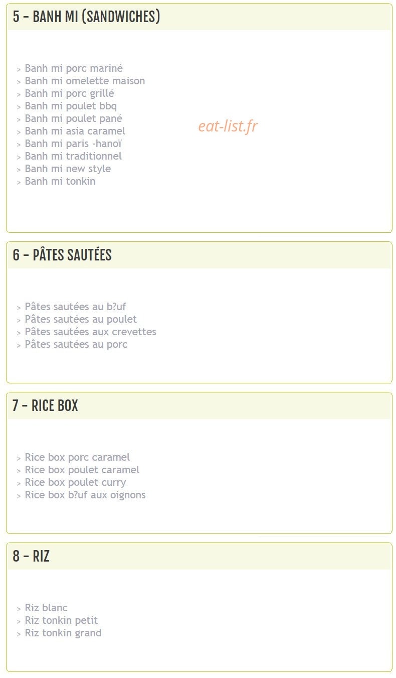Tonkin food — carte page 2
