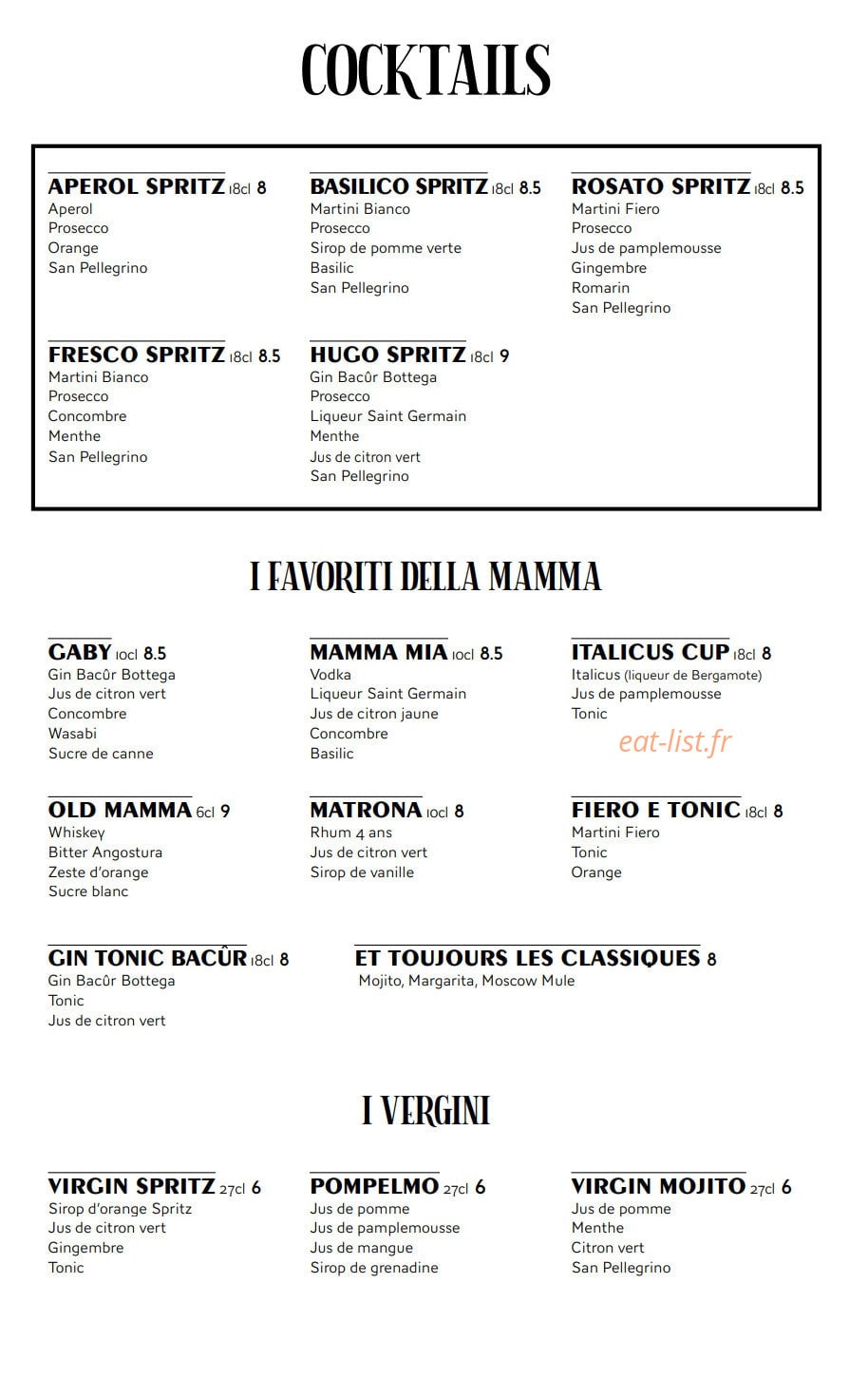 Carte et menu de Valeria – Le Clan des Mamma à Aix-en-Provence — page 7