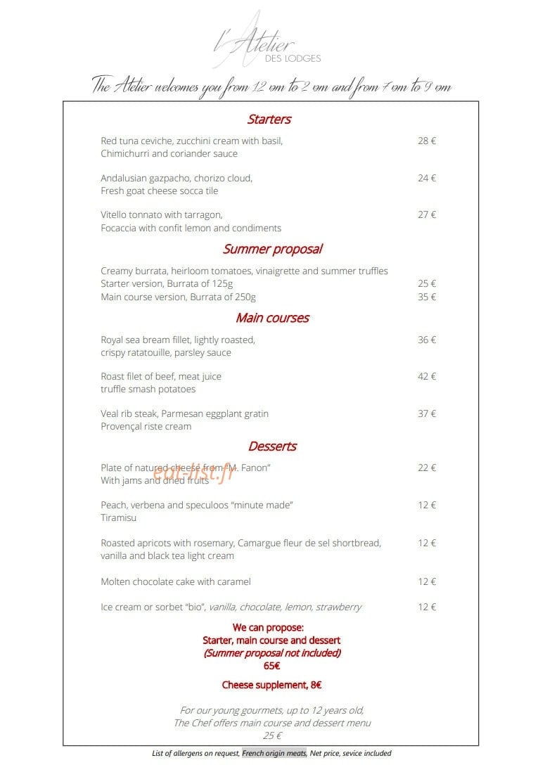 L'Atelier des Lodges — carte page 2