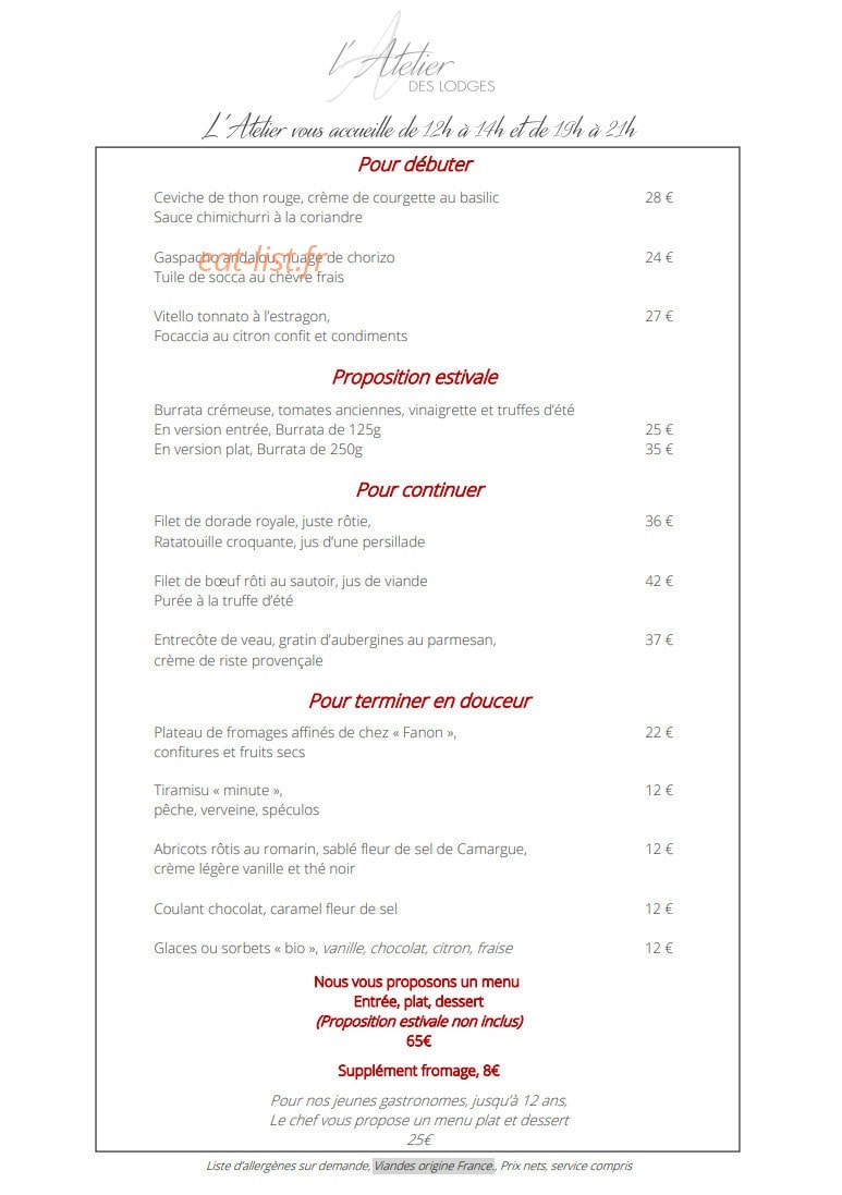 L'Atelier des Lodges — carte page 1