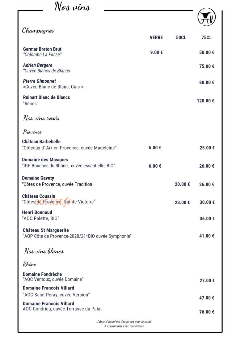 La Table du Boucher — carte page 1