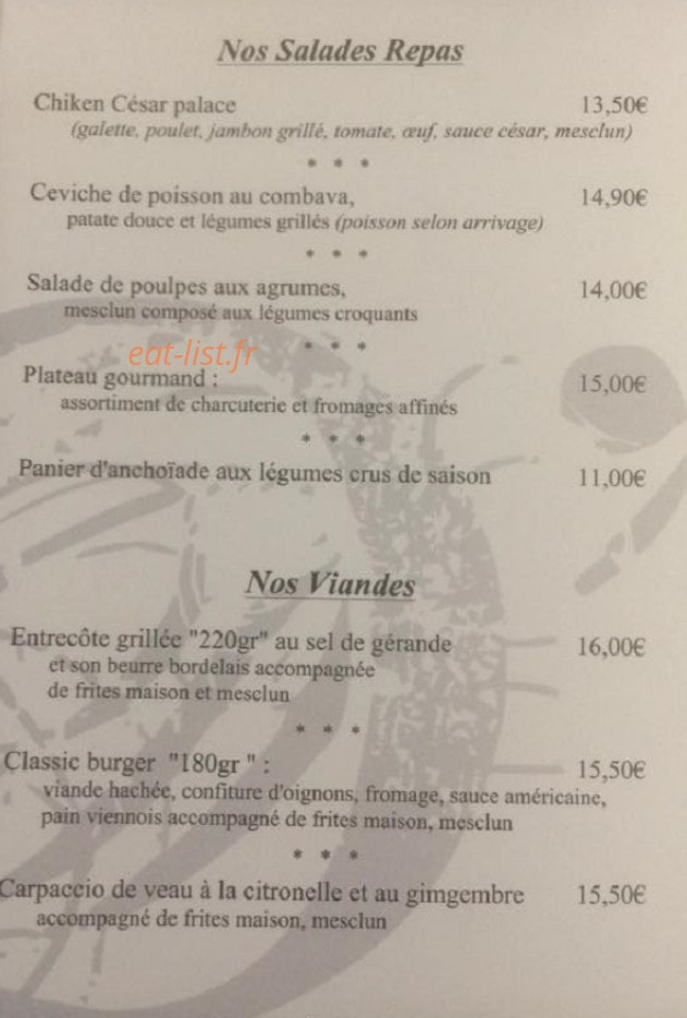 O' Comptoir Gourmand — carte page 1