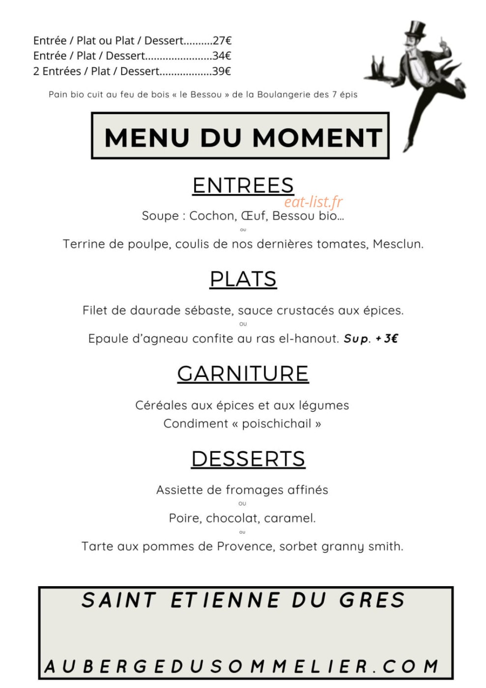 L'Auberge Du Sommelier — carte page 1