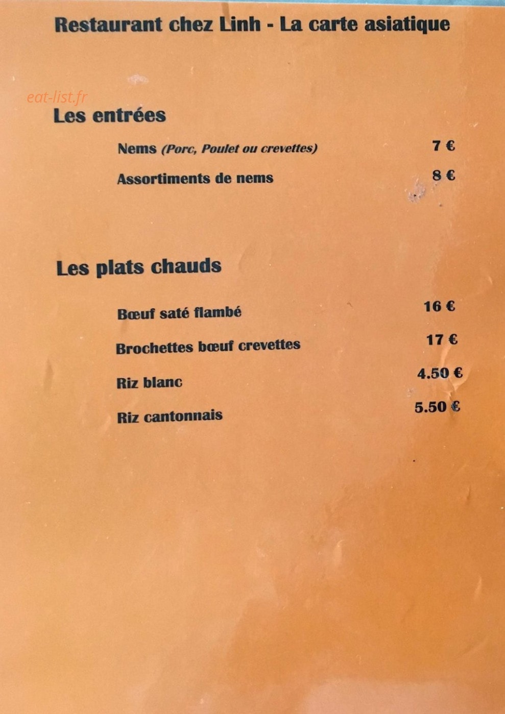 Chez Linh — carte page 1